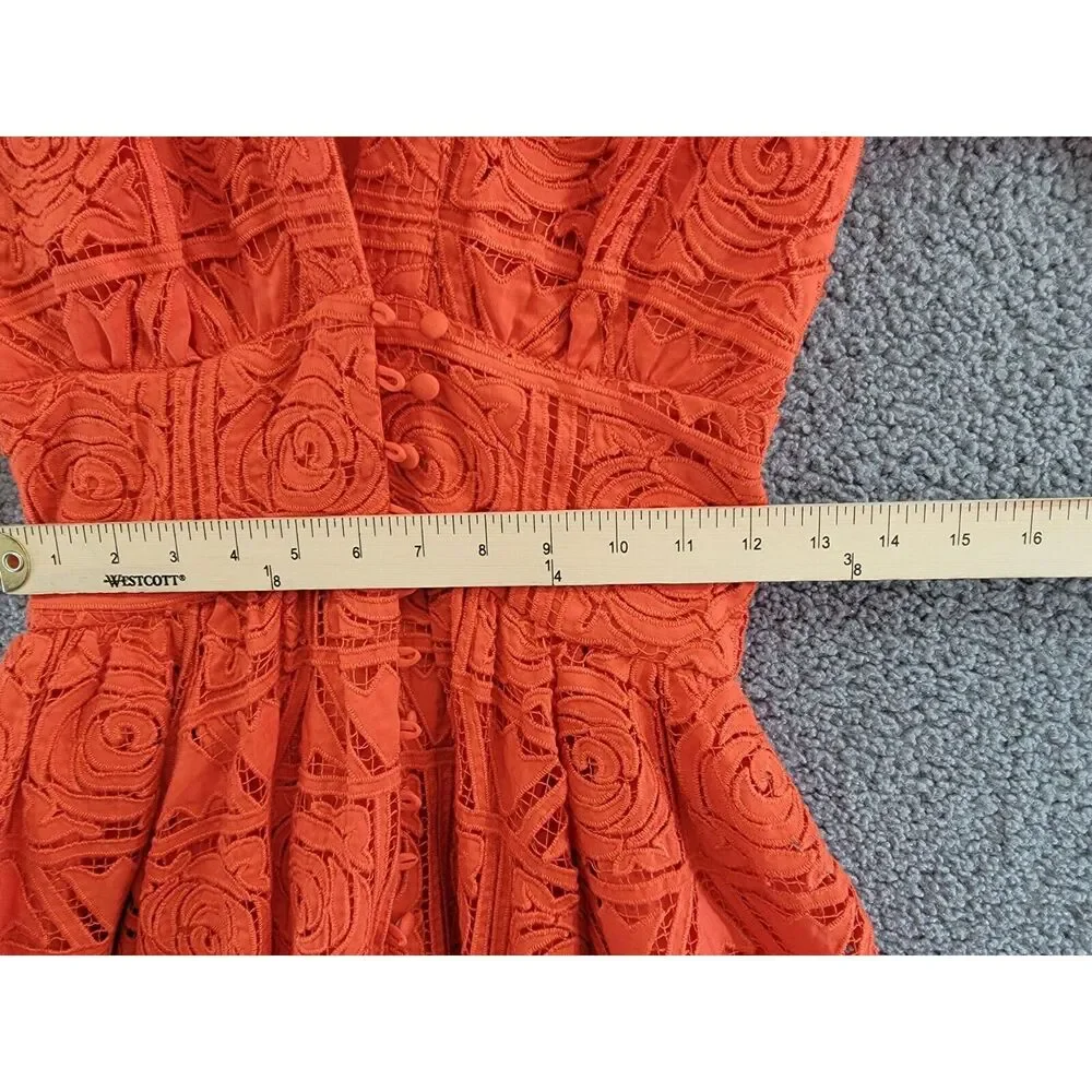 Cult Gaia Willow Embroidered MIDI Dress Women's XS Tangerine Button Closure - Picture 7 of 15